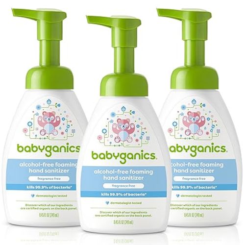 BabyGanics Alcohol-Free Foaming Hand Sanitizer, Pump Bottle, Fragrance Free, 8.45 oz, 3 Pack
