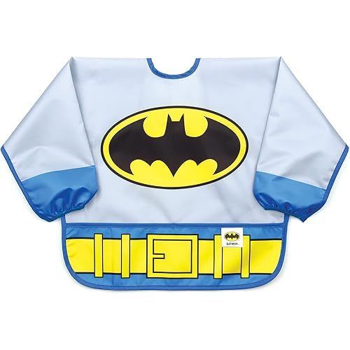 Bumkins Sleeved Bib for Girl or Boy, Baby and Toddler for 6-24 Mos, Essential Must Have for Eating, Feeding, Baby Led Weaning Supplies, Long Sleeve Mess Saving Food Catcher, Batman DC Comics