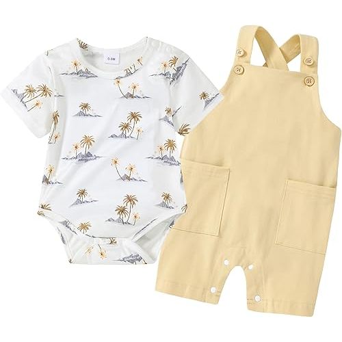 YALLET Baby Boy Clothes Infant Boy Summer Outfits 3 6 12 18 Months Romper+Bib Suspender Shorts Bodysuit Overalls Set