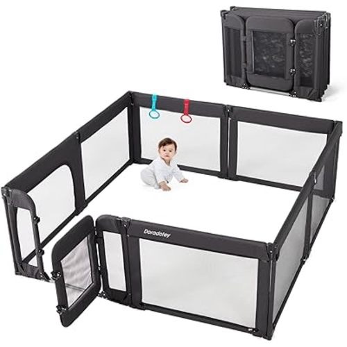 Baby Playpen with Door, Foldable Playpen for Babies and Toddlers, Adjustable Play Pen Baby Play Yard, Large Toddler Playpen, Black