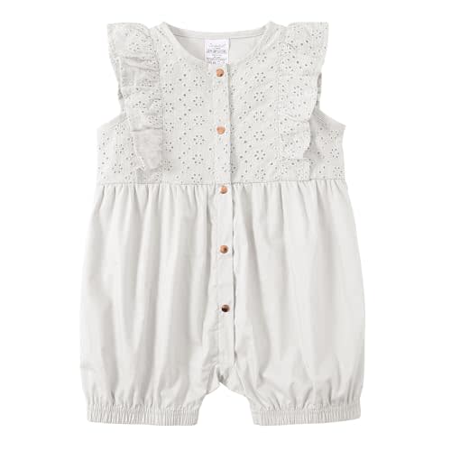 Jimonda Baby Girl lace Ruffle Romper Openwork Floral Clothes Summer Outfits Sleeveless Jumpsuit With Button Front (0-24M)