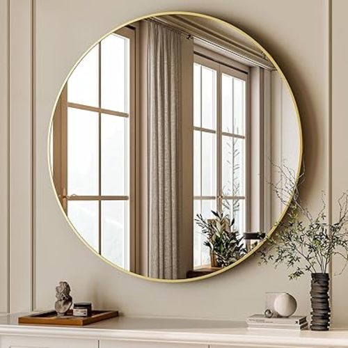 GLSLAND Circle Mirror for Wall 20 inch - Round Mirrors for Bathroom, Entryway, Living Room, Hallway Wall Decor Small Frame Mirror,Gold