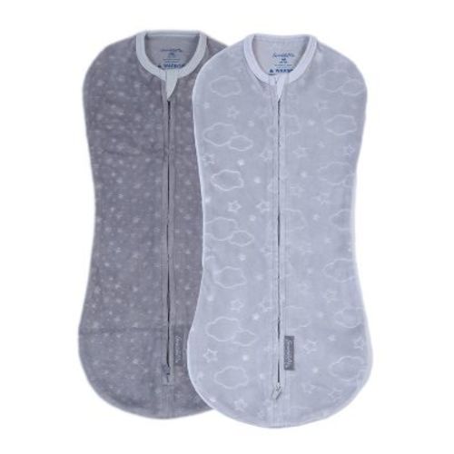 Swaddleme By Ingenuity Pod Swaddle Wrap In Velboa - Clouds & Stars - Newborn - 0-2 Months - 2pk
