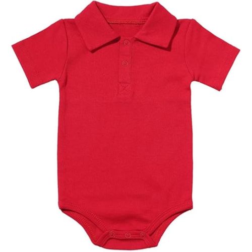 Teach Leanbh Baby Boys Pure Color Cotton Short Long Sleeve Polo Bodysuit 3-24 Months (Red, 6 Months)
