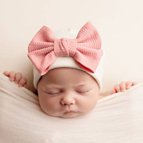 Rose Little Poppy Bow Hat // Newborn Hat, Newborn Beanie, Baby girl hat, Preemie hat, baby girl gift, newborn hat with bow