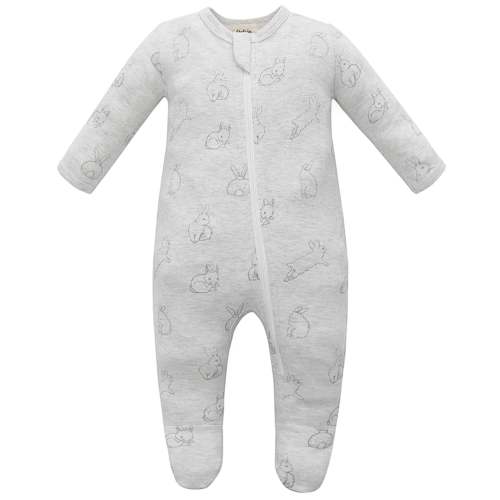 100% Organic Cotton Zip Footed Pajamas - Gray Rabbit – Owlivia