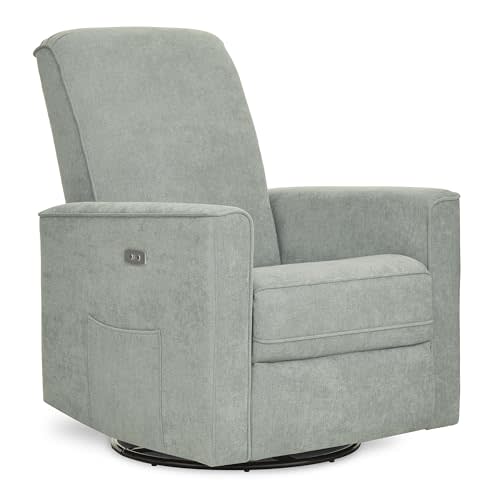 Evolur Harlow Deluxe Upholstered Plush Seating Glider Swivel, Power Recliner with USB Port, Greenguard Gold Certified, Glider Chair for Nursery in Sage