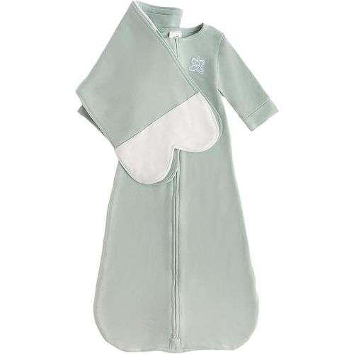 Organic Cotton Blend, All-in-One Butterfly Wing Sleep Sack Transitional Training System for Newborn Infant Baby with Wash Bag, Large (12-17 lbs), Sage