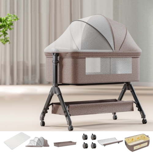Baby Bedside Bassinet, Portable Rocking Crib ,5-in-1 Lightweight Travel Sleeper with Easy Fold , for Babies & Toddlers (KHAKI)