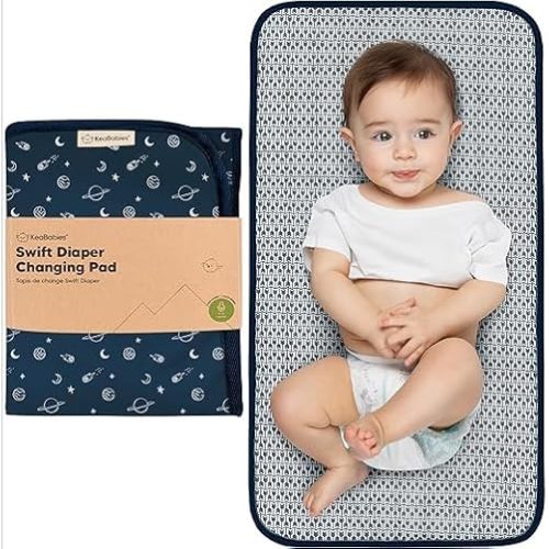 KeaBabies Portable Diaper Changing Pad, Easy Wipe Clean - Foldable Waterproof Baby Changing Mat for Diaper Bag, Compact, Lightweight, Baby Changer Travel Essential, Machine Washable (Planets)