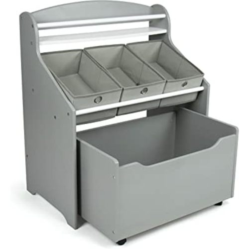 Humble Crew 3-in-1 Toddler Size Storage Organizer with Rolling Toy Box, Grey