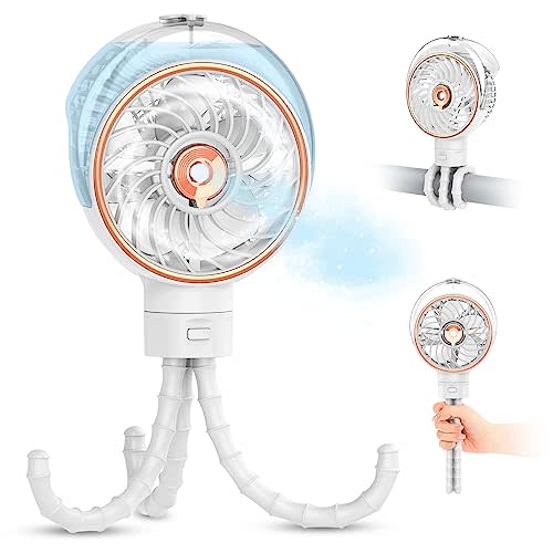 Ausic Stroller Fan with Mist, 100ml Misting Portable Fan for Stroller, Baby Fan with Detachable Tripod, Baby Essentials, Clip on Fan for Crib, Treadmill, Car Seat, Outdoor