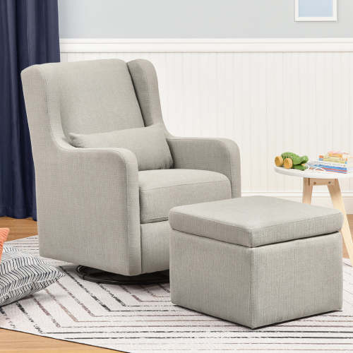 Adrian Swivel Glider with Storage Ottoman | Water Repellent & Stain Resistant fabric - cream linen