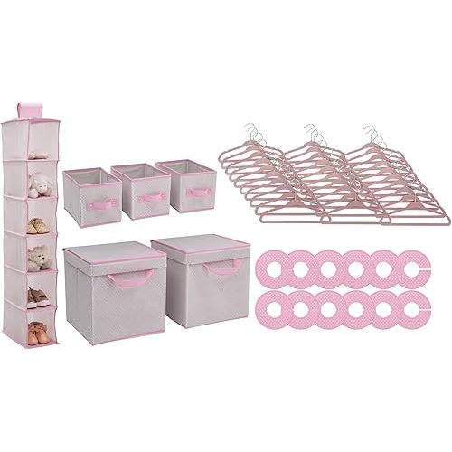 Delta Children Nursery Storage 48 Piece Set - Easy Storage/Organization Solution - Keeps Bedroom, Nursery & Closet Clean, Infinity Pink