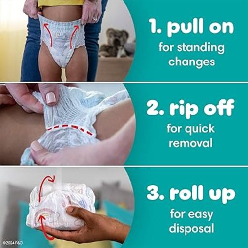 Pampers Swaddlers 360 Pull-On Diapers, Size 3, 124 Count for up to 100% Leakproof Skin Protection and Easy Changes