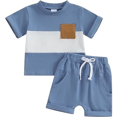 Infant Baby Boy Summer Clothes Color Block Short Sleeve T Shirt Stretch Rolled Shorts Cute Newborn Toddler Outfits