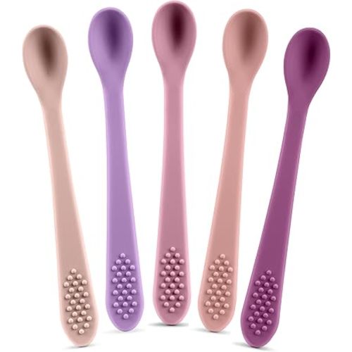 Baby Spoons First Stage Silicone Baby Spoon – Self Feeding Baby Utensils – Infant Spoons First Stage Baby Feeding Spoon - Soft & Gentle on Gums - BPA Free Silicone Baby Spoons Set (Pastel2)