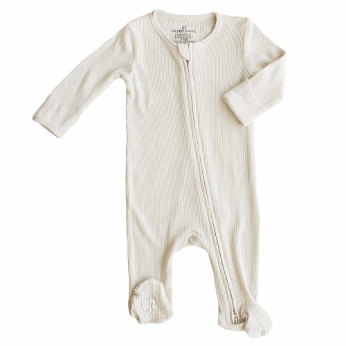 Eggshell Waffle Bamboo Zipper Footie NB Caden Lane