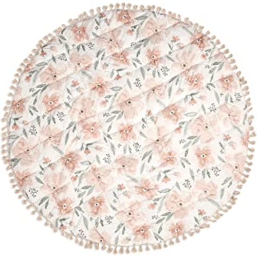 Crane Baby Activity Mat, Infant and Baby Quilted Playmat for Boys and Girls, Pink Floral, 40” x 40”