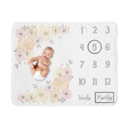 Sweet Jojo Designs Girl Baby Milestone Blanket Watercolor Floral Yellow And Pink
