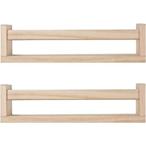 JORIKCHUO Nursery Book Shelves, Set of 2 Wood Floating Book Shelves for Kids Room, Kitchen Spice Rack, or Rustic Wall Mounted Shelves for Farmhouse Bathroom Decor (Natural Wood)
