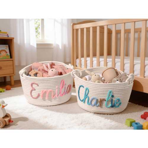 Custom Name Baby Basket, Personalized Baby Gift Basket, Baby Shower Gift, Newborn Gift, Rope Cotton Baby Basket, Toy Basket, Gift for Baby
