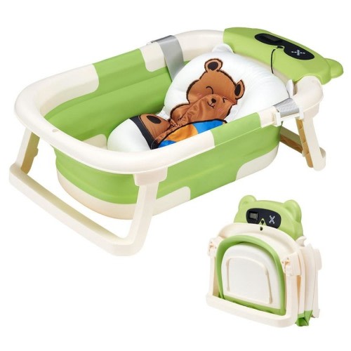 Playpals Collapsible Baby Bathtub with Thermometer Travel Newborn Tub Green