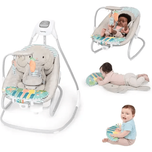 Ingenuity SimpleComfort Piano Playtime 4-in-1 Baby Swing & Rocker, Soothes & Grows with Baby, Rotating Seat Swings in 3 Directions, 6 Speeds & 12 Melodies, Removeable Rocker Seat, 0 Months to 2 Years