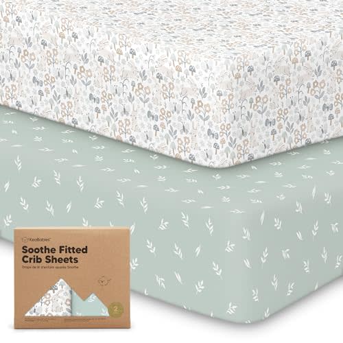 KeaBabies 2-Pack Organic Crib Sheets for Boys, Girls, Jersey Fitted Crib Sheet, Baby Crib Sheets Neutral, Cotton Breathable Crib Sheet, Cute Printed Crib Mattress Sheet, Baby Mattress Sheets (Prairie)