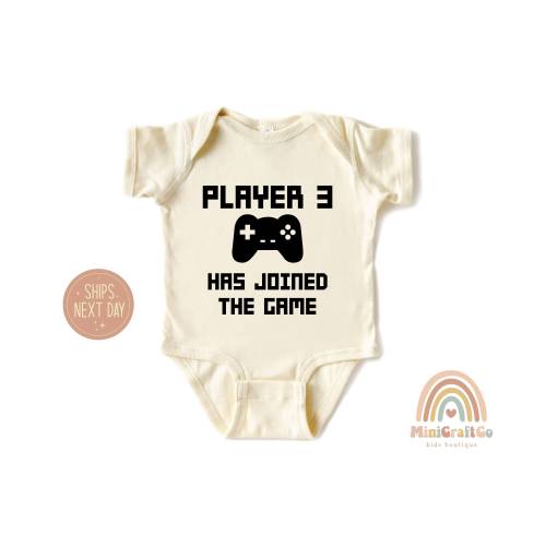 Newborn Gift - Player 3 Has Joined the Game Baby Onesie®, Computer Gamer Tee- Birth Announcement Shirt, Gamer Parents New Baby Gift