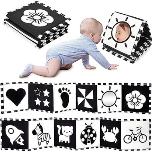 Black and White Baby Toys 0-3 Months, High Contrast Newborn Toys 0-3 Months Brain Development, Tummy Time Toys, Soft Baby Book, Infant Toys 0-6-12 Months Visual Stimulation Montessori Toy Gift
