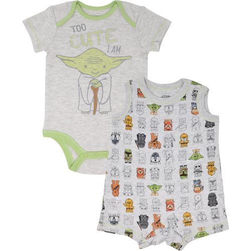 STAR WARS Yoda Infant Baby Boys Bodysuit & Sleeveless Romper Clothing Set