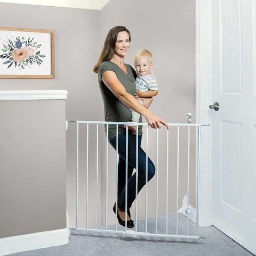 Toddleroo by North States Essential Stairway & Walkway Gate, White Metal, Hardware Mounted Baby Gate for Stairs, 30" Tall, Adjustable 24.5-40.25", Removable Baby Gates for Stairs, Stair Gate