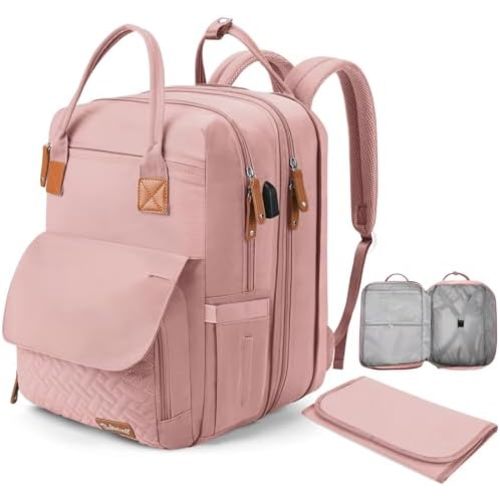 16 in 1 Baby Diaper Bag Backpack, Multifunctional Travel Twin Diaper Bag Backpack with Portable Changing Pad and USB Charging Port- Ideal for Baby Gift (Large 35L Capacity/2X Space) Pink