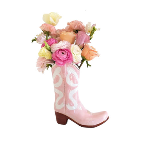 Lo Home x Petite Paloma Cowgirl Boot Vase- Claire Bow in Pink