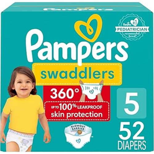 Pampers Diapers - Swaddlers 360 - Size 5, 52 Count, for up to 100% Leakproof Premium Skin Protection