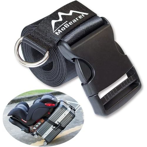 Car Seat Travel Belt Car Seat Travel Strap to Convert Kid Car Seat and Carry-on Luggage into an Airport Car Seat Stroller,Safe Travel Solution for Transport (Black, Large-1)