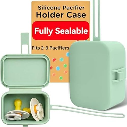 Baby’s Aid Silicone Pacifier Holder Case with Locking Strap for Diaper Bag, Stroller, or Purse, Storage Case for 2 to 3 Binky Pacifiers, Newborn Travel Essentials, BPA Free, Easy to Clean and Secure