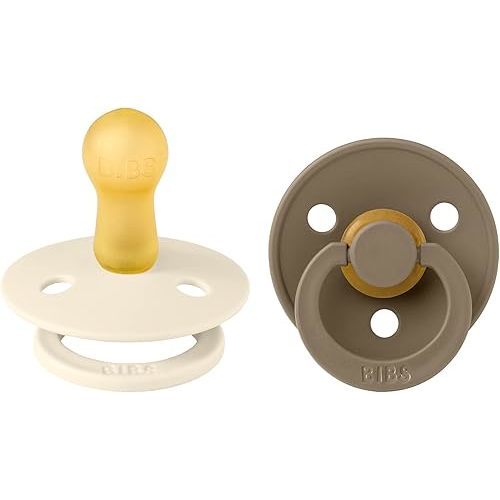 BIBS Pacifiers Colour Collection | Natural Rubber Baby Pacifier | Set of 2 BPA-Free Soothers | Made in Denmark | 6+ Months (Pack of 2) | Dark Oak/Ivory