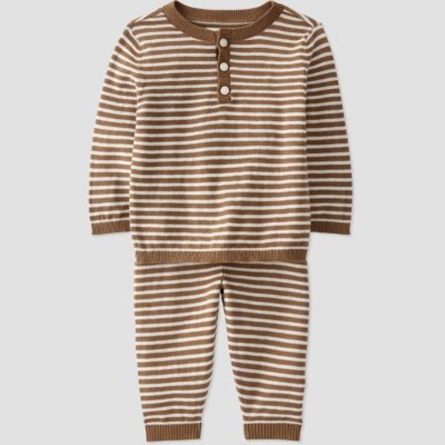 Little Planet by Carter’s Baby 2pc Striped Top and Bottom Set - White/Brown, Size: 6M