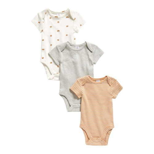 Baby Assorted 3-Pack Cotton Bodysuits, Ivory Egret Bears Pack
