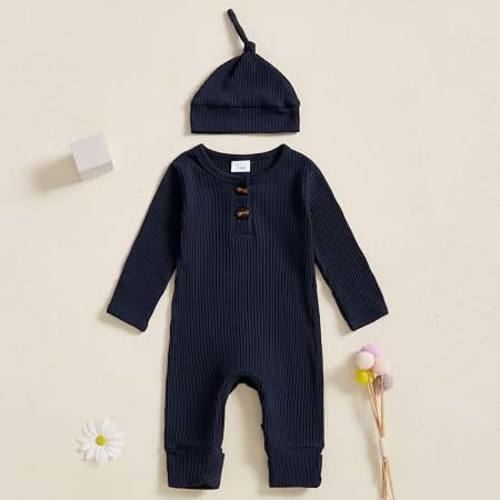 Amazon.com: Infant Boys Girls Clothes Set Newborn Baby Romper Hat Ribbed Knit Long Sleeve Button Solid Bodysuit Jumpsuit