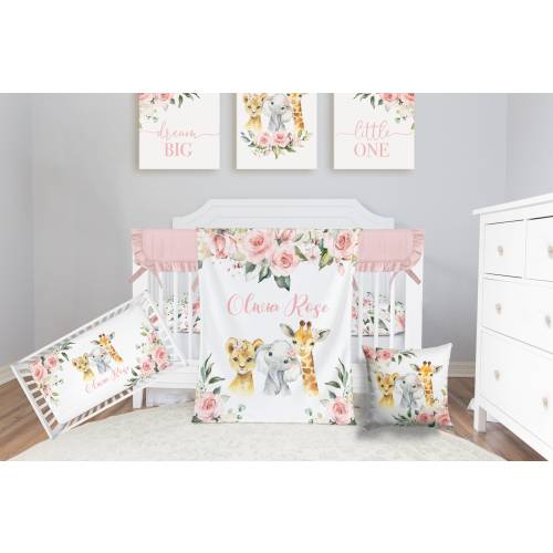 Safari Crib Bedding Set, Personalized Baby Girl Blanket, Safari Animal Nursery Set Baby Girl Bedding Set Safari Crib Sheet, Elephant Bedding