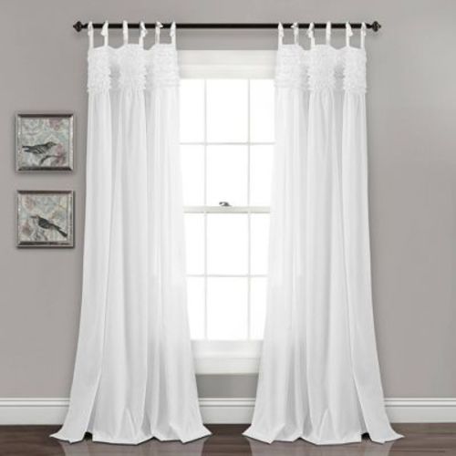 Set Of 2 84"x40" Lydia Ruffle Window Curtain Panels White - Lush Décor: Tie Top, Light Filtering, Oeko-tex Certified