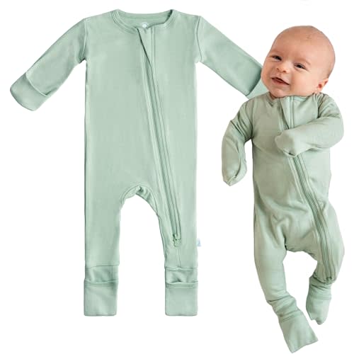 DREAMLAND BABY Bamboo Viscose Baby Pajamas (0-24 months). Ultra Soft Viscose Sleepers with 2-Way Zipper, Mitten & Foot Cuffs