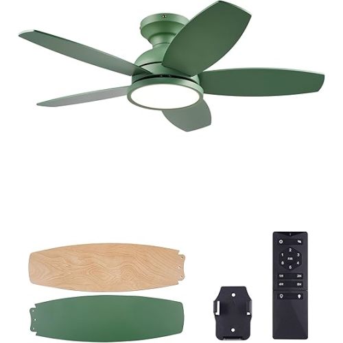 VONLUCE Ceiling Fans with Lights, 36 Inch Ceiling Fan and Remote, Full-spectrum LED Light, 3CCT, 6-Speeds Noiseless Reversible DC Motor, Modern Ceiling Fan for Bedroom Living Room Farmhouse, Green