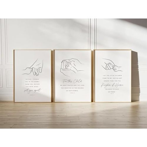 Nursery Scripture Wall Art Set of 3 Nursery Bible Verse Wall Decor Baby Christian Canvas Wall Art Nursery Christian Artwork Bible Verse Poster for Kids Room Living Room Wall Decor 12x16 Inch Unframed - Nursery Bible Verse Prints