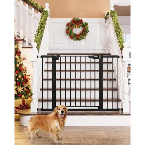 Mom's Choice Awards Winner-Cumbor 29.7-46" Baby Gate for Stairs, Auto Close Dog Gate for the House, Easy Install Pressure Mounted Pet Gates for Doorways, Easy Walk Thru Wide Safety Gate for Dog, Black