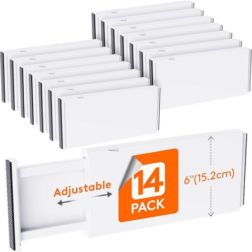 Lifewit 12 Pack 4" High Drawer Dividers 28-43.5cm/11-17" Adjustable Drawer Organizer for Clothes/Utensils, Expandable Drawer Separator in Dresser/Kitchen/Bedroom/Office Organization & Storage White