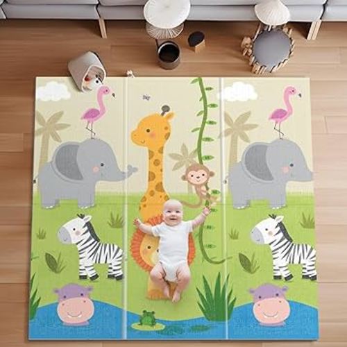 UANLAUO Play Mats for Babies and Toddlers, Baby Mat for Floor 59x59 Playpen Mat Extra Large Foldable Play Mats for Tummy Time, Waterproof and Anti-Slip Portable Foam PlayMat for Kids, Travel Bag